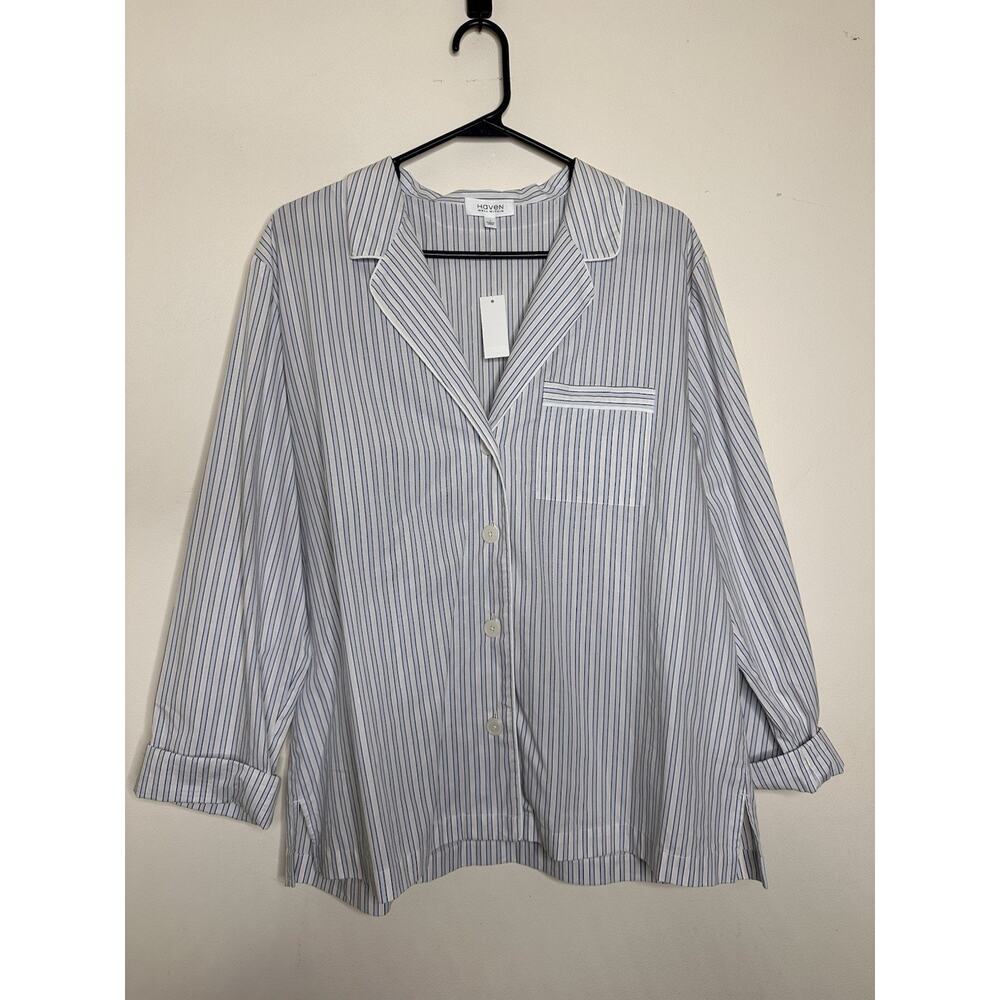 Talbots Haven Well Within Striped Cotton Pajama Top Size Large Blue White